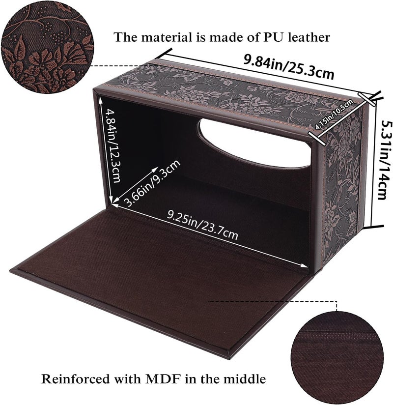 XNONE PU Leather Tissue Box Cover Tissue Box Holder Rectangle Tissues Organizer with Magnetic Bottom,Decorative Napkin Caddy for Vanity Dresser Night Stand Table Countertop Home Office Car,Retro - Image 4